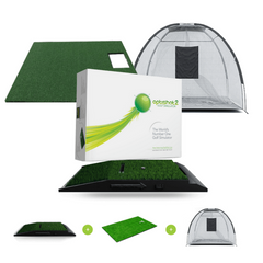 optishot 2 golf in a box with golf mat and golf net and optishot indoor golf simulator